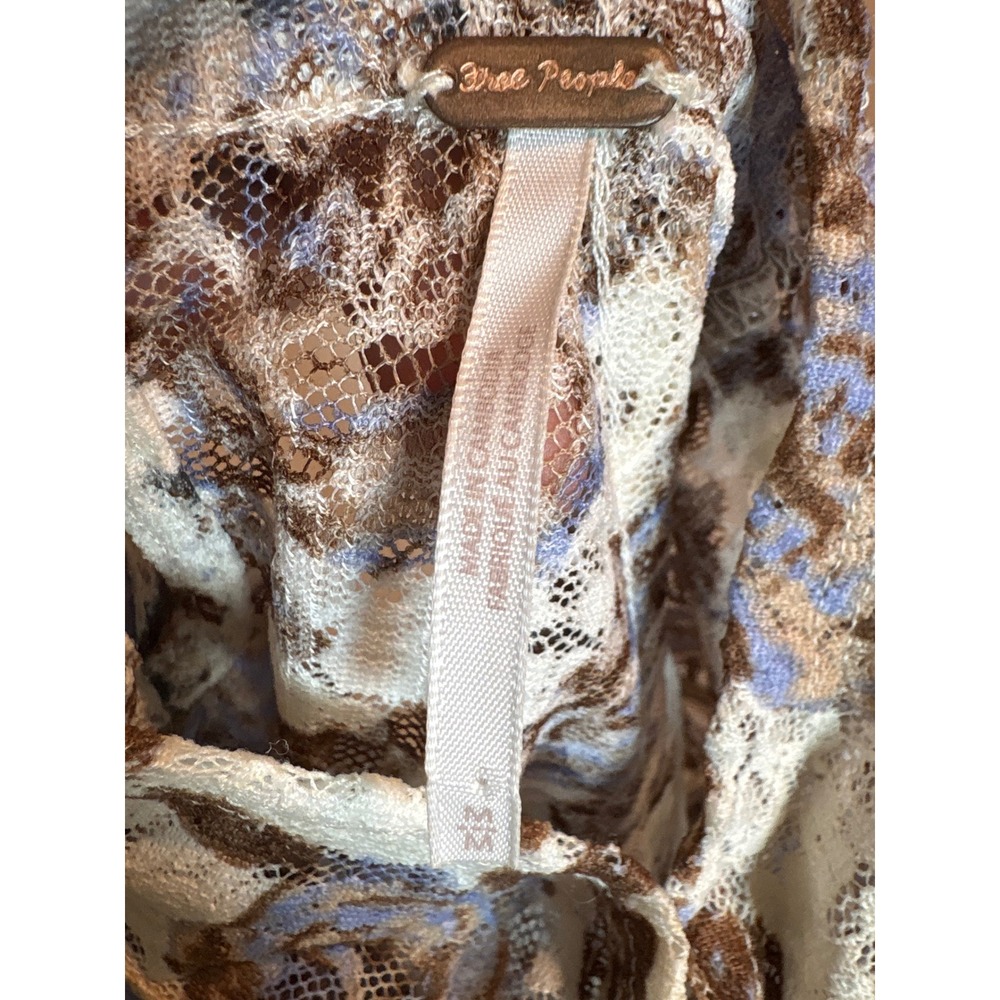 Free People Lyric Floral Lace Mock Neck Long Sleeve Top Brown Blue Rose Size M - Picture 8 of 11